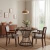 42" Round Oak Dining Set – Solid Wood-Look Veneer Table + 2 Upholstered Walnut-Finish ARMCHAIRS, Heavy-Duty Iron Pedestal Base