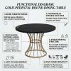 42" Round Dark Oak Dining Set – Solid Wood-Look Veneer Table + 2 Upholstered Walnut-Finish Chairs, Heavy-Duty Iron Base